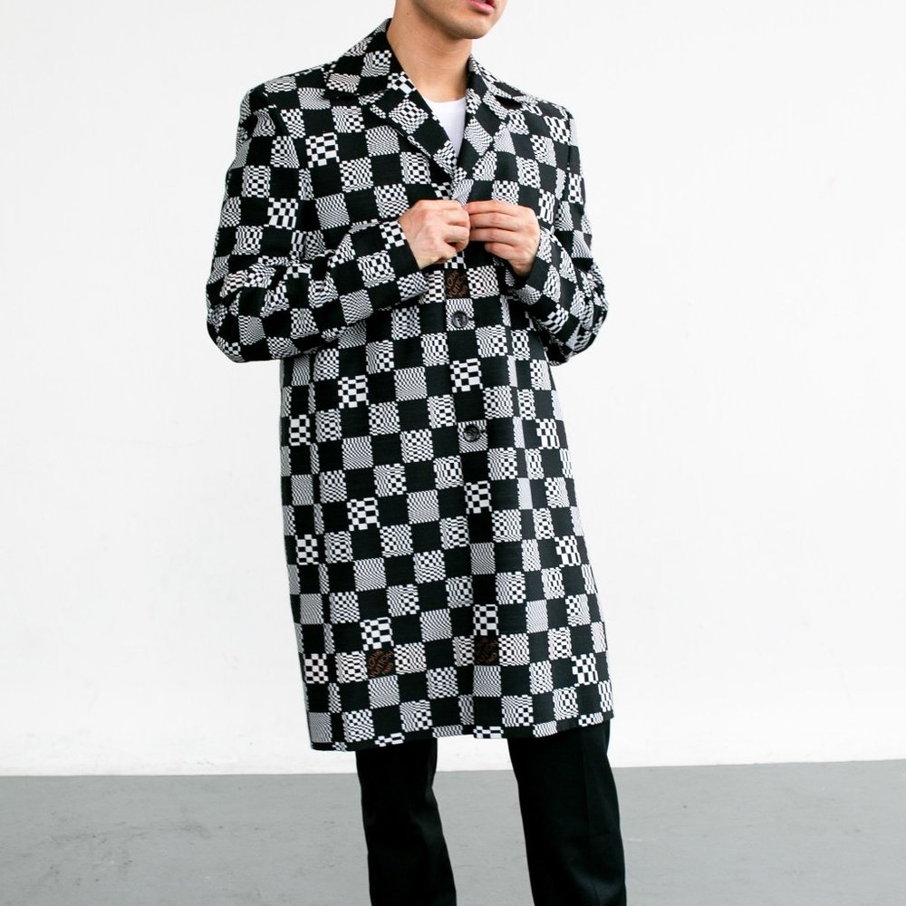Louis Vuitton Black & White Checkered Car Coat